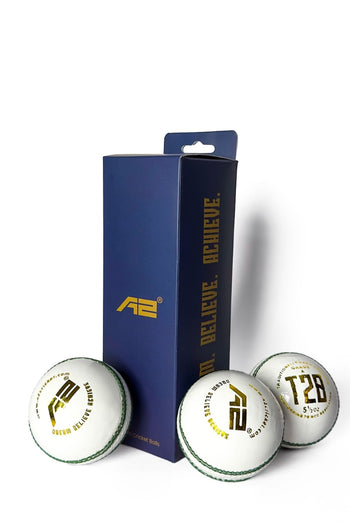 4 Piece Leather Cricket Ball - T20 White (Box of 3 balls)