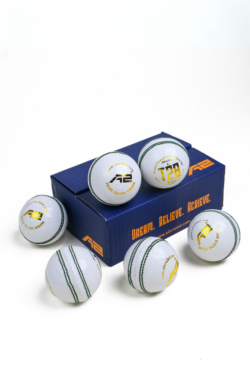 4 Piece Leather Cricket Ball - T20 White (Box of 6 balls)